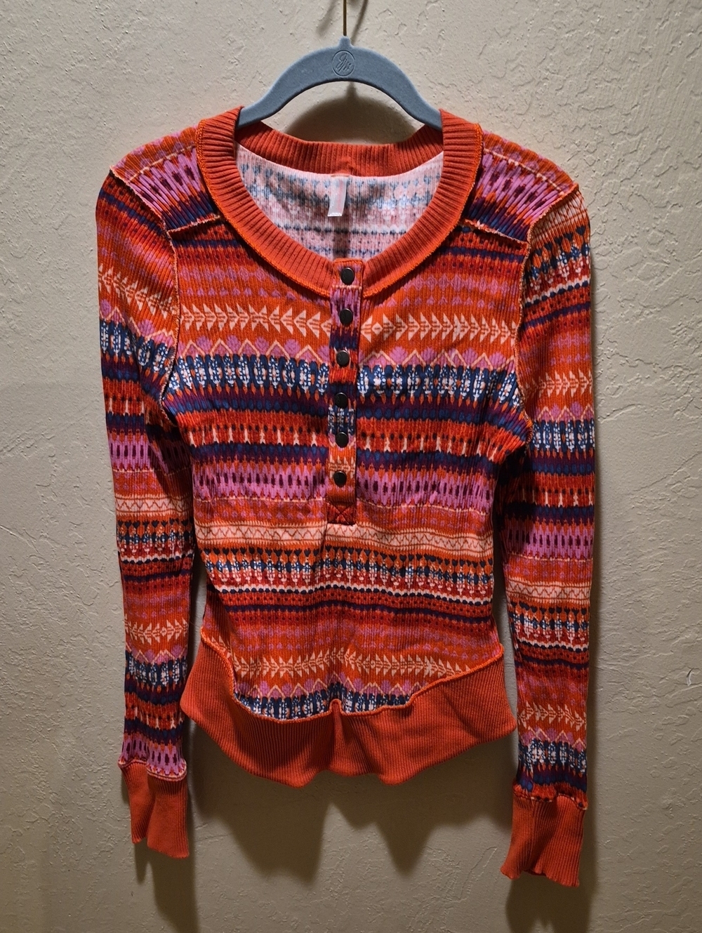 Free People Orange & Pink Patterned Button-Front Cardigan
